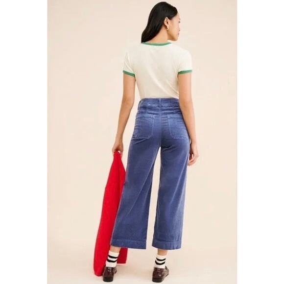 Maeve The Colette Cropped Wide Leg Corduroy Pants Size 28 Blue - Picture 3 of 13